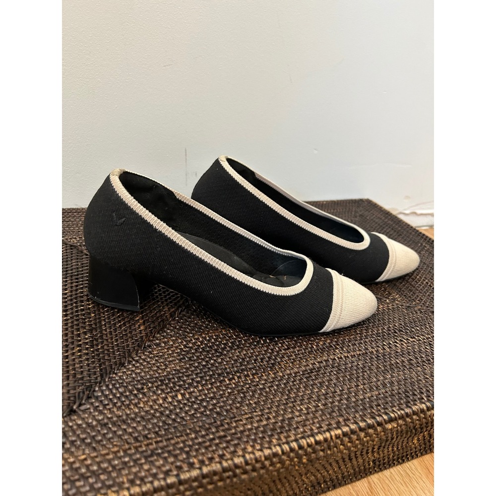 Vivaia Margot Round-Toe Pumps Womens 39.5 Black Cream Parisian Chic Block Heel